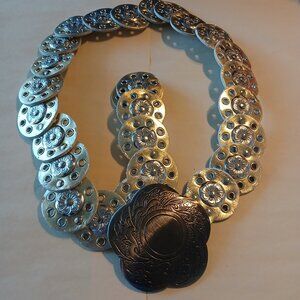 Women's Western Boho Silver and Gold Toned Disc Belt with Metal Buckle